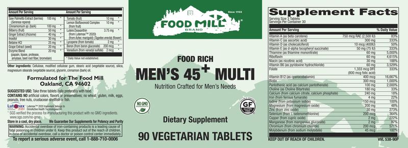 The Food Mill , Food Rich Men's 45+ Multi Veg Tabs The Food Mill , Food Rich Men's 45+ Multi Veg Tabs