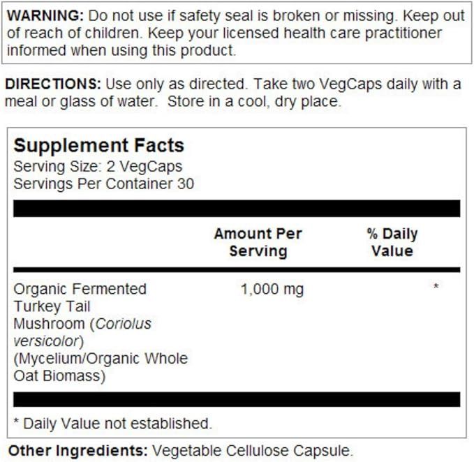 Solaray , Fermented Turkey Tail Mushrooms, 1000 Mg, 60 Vegcaps