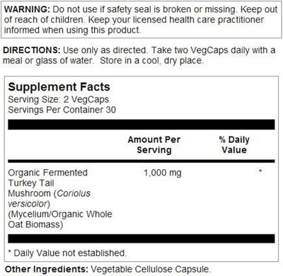 Solaray , Fermented Turkey Tail Mushrooms, 1000 Mg, 60 Vegcaps