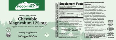 The Food Mill, Chewable Magnesium 125 Mg. Orange Flavor 50 Vegan Wafers
