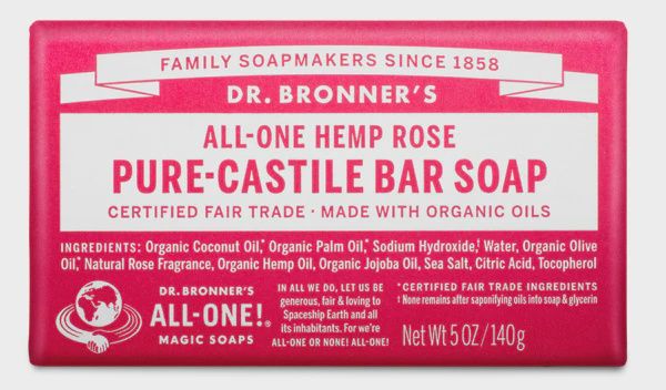 Dr Bronner , Pure Castile Soap Bar- Rose