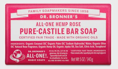 Dr Bronner , Pure Castile Soap Bar- Rose Dr Bronner , Pure Castile Soap Bar- Rose
