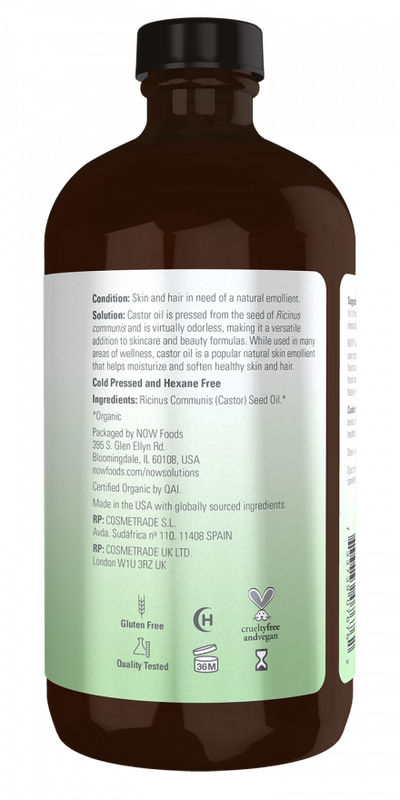 NOW Solutions, Organic Castor Oil, 100% Pure Versatile Skin Care, Multi-Purpose Skin Softener, 16-Ounce