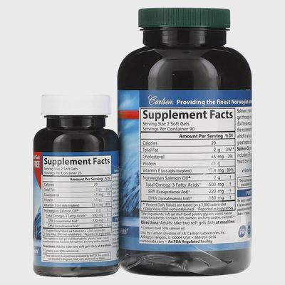 Carlson Laboratories , Norwegian, Salmon Oil, 500 Mg, 180 + 50 Soft Gels