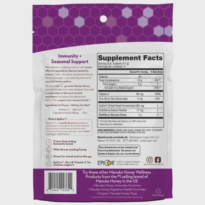 Wedderspoon, Elderberry Manuka Honey Losenges, 18 Ct.