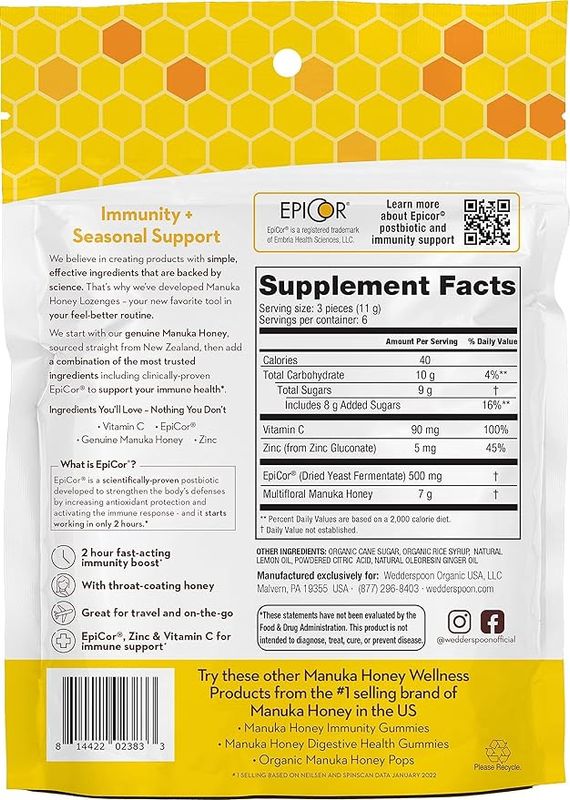 Wedderspoon, Manuka Honey Lozenges Lemon Ginger 18 Ct.