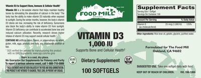 The Food Mill , Vitamin D3 1,000 Iu Softgels