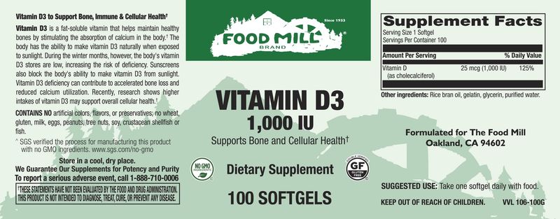 The Food Mill , Vitamin D3 1,000 Iu Softgels