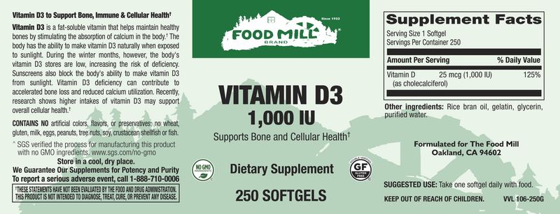 The Food Mill , Vitamin D3 1,000 Iu Softgels