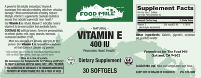 The Food Mill , Vitamin E 400 Iu Softgels The Food Mill , Vitamin E 400 Iu Softgels