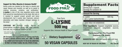 The Food Mill , L-Lysine 500 Mg Veg Caps The Food Mill , L-Lysine 500 Mg Veg Caps