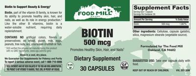 The Food Mill , Biotin 500 Mcg Caps