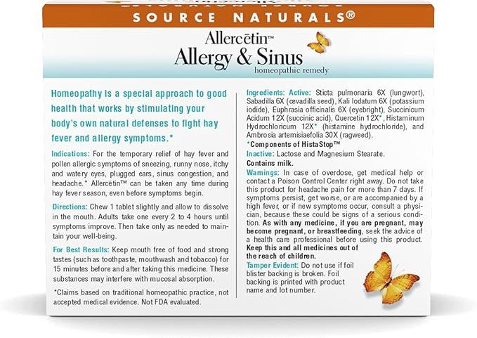 Source Naturals, Allercetin Allergy & Sinus 48 Homeopathic Tablets