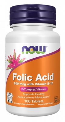 NOW, Folic Acid, 800 Mcg with B-12, 100 Tablets