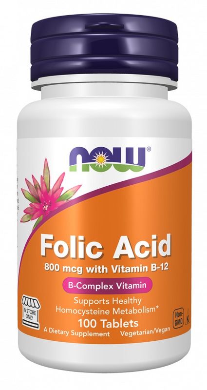 NOW, Folic Acid, 800 Mcg with B-12, 100 Tablets