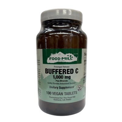 The Food Mill, Buffered C, 1,000mg, 100 Vegan Tabs The Food Mill, Buffered C, 1,000mg, 100 Vegan Tabs