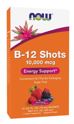 NOW, B-12 Shots, 10,000 mcg, 12- 0.5 fl. oz. Packets NOW, B-12 Shots, 10,000 mcg, 12- 0.5 fl. oz. Packets