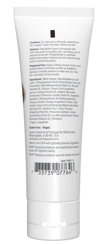 NOW Solutions, Shea Butter Lotion, Intense Moisture for Extremely Dry Rough Skin, 4-Ounce