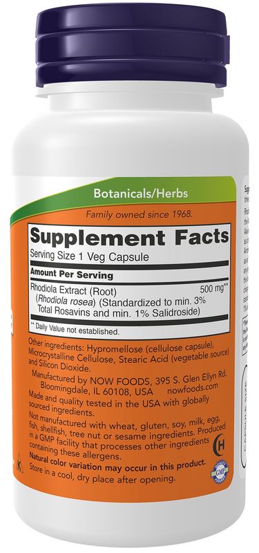 Now, Rhodiola 500mg Extract 3% 60 Vcaps