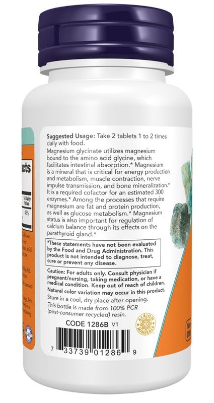 NOW Supplements, Magnesium Glycinate with BioPerine, 60 Veg Capsules
