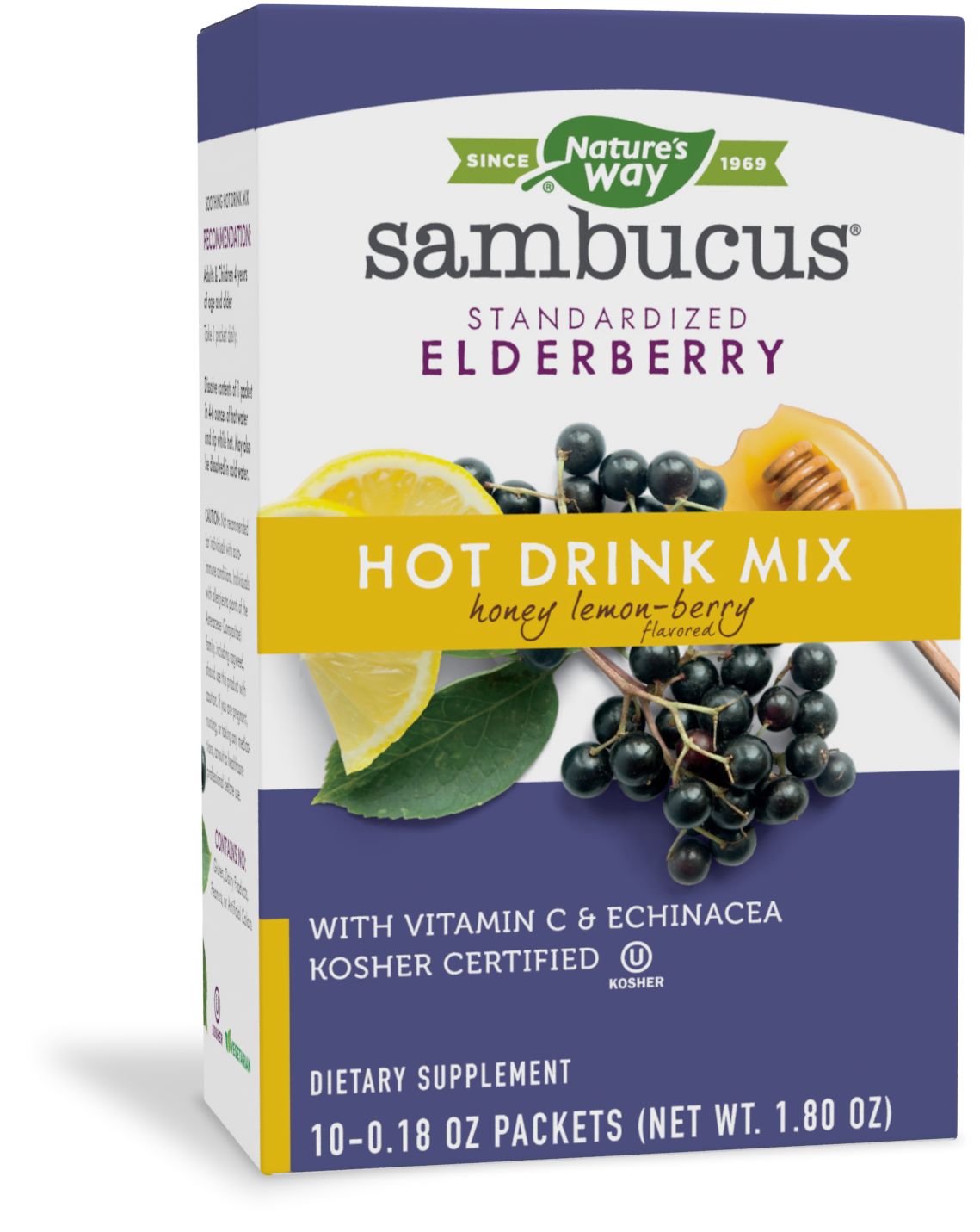 Nature's Way, Sambucus Honey Lemon-Berry Hot Drink Mix - 10 Packets Nature's Way, Sambucus Honey Lemon-Berry Hot Drink Mix - 10 Packets, CT: 10 - 0.18 oz packets