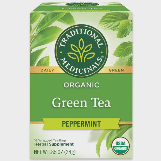 TRADITIONAL MEDICINALS , Organic Green Tea Peppermint, BAG: 16 tea bags