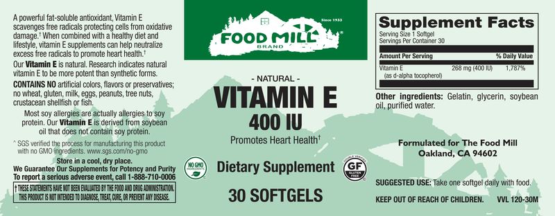 The Food Mill , Vitamin E 400 Iu Softgels The Food Mill , Vitamin E 400 Iu Softgels
