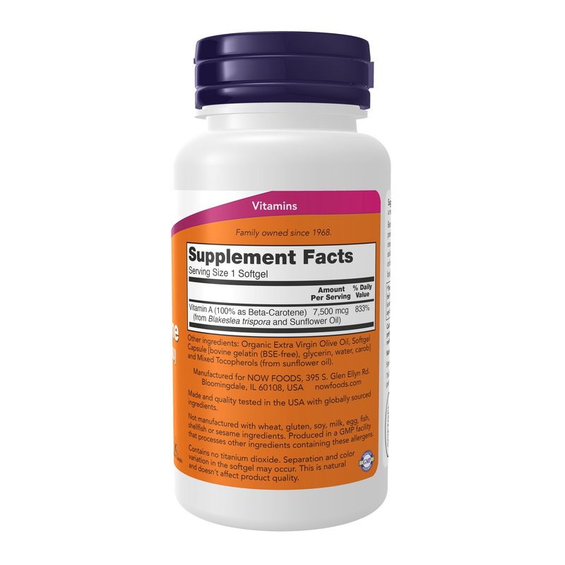 Now Supplements , Beta Carotene, Natural 7,500 Mcg - Softgels