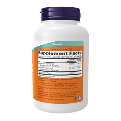 Now Supplements , Magnesium & Potassium Aspartate - 120 Veg Capsules