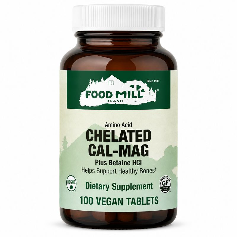 The Food Mill , Chelated Cal-Mag Plus Betaine Hcl Veg Tabs The Food Mill , Chelated Cal-Mag Plus Betaine Hcl Veg Tabs