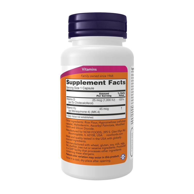 Now Supplements , Vitamin D-3 & K-2 - Veg Capsules