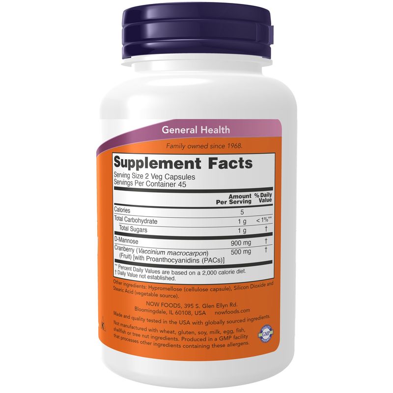 Now Supplements , Mannose Cranberry - 90 Veg Capsules