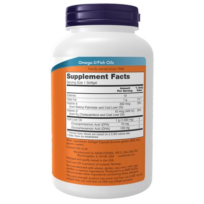 Now, Cod Liver Oil 1,000mg 180 Softgels