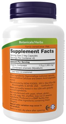 Now Supplements , Cordyceps 750 Mg - 90 Veg Capsules
