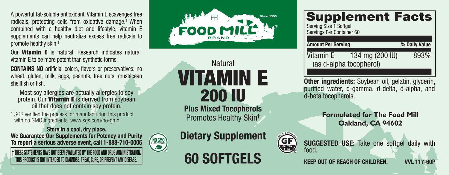 The Food Mill , Vitamin E 200 Iu Plus Mixed Tocopherols Softgels The Food Mill , Vitamin E 200 Iu Plus Mixed Tocopherols Softgels