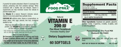 The Food Mill , Vitamin E 200 Iu Plus Mixed Tocopherols Softgels