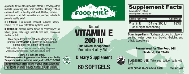 The Food Mill , Vitamin E 200 Iu Plus Mixed Tocopherols Softgels The Food Mill , Vitamin E 200 Iu Plus Mixed Tocopherols Softgels