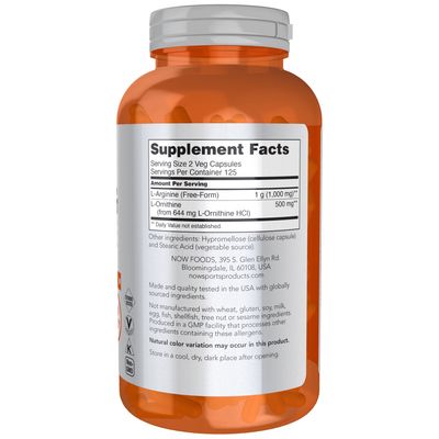 Now Sports , Arginine & Ornithine 500 Mg / 250 Mg