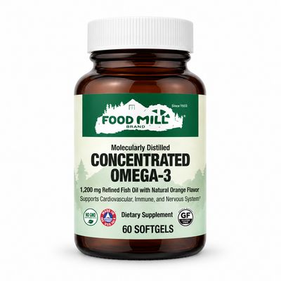 The Food Mill Concentrated Omega-3 1,200 mg Fish Oil Natural Orange Flavor Softgels The Food Mill Concentrated Omega-3 1,200 mg Fish Oil Natural Orange Flavor Softgels