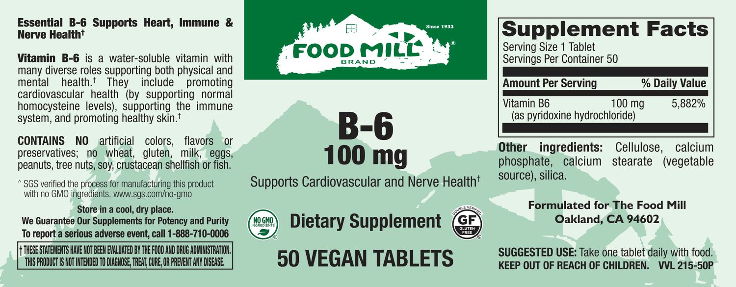 The Food Mill , B-6 100 Mg Veg Tabs