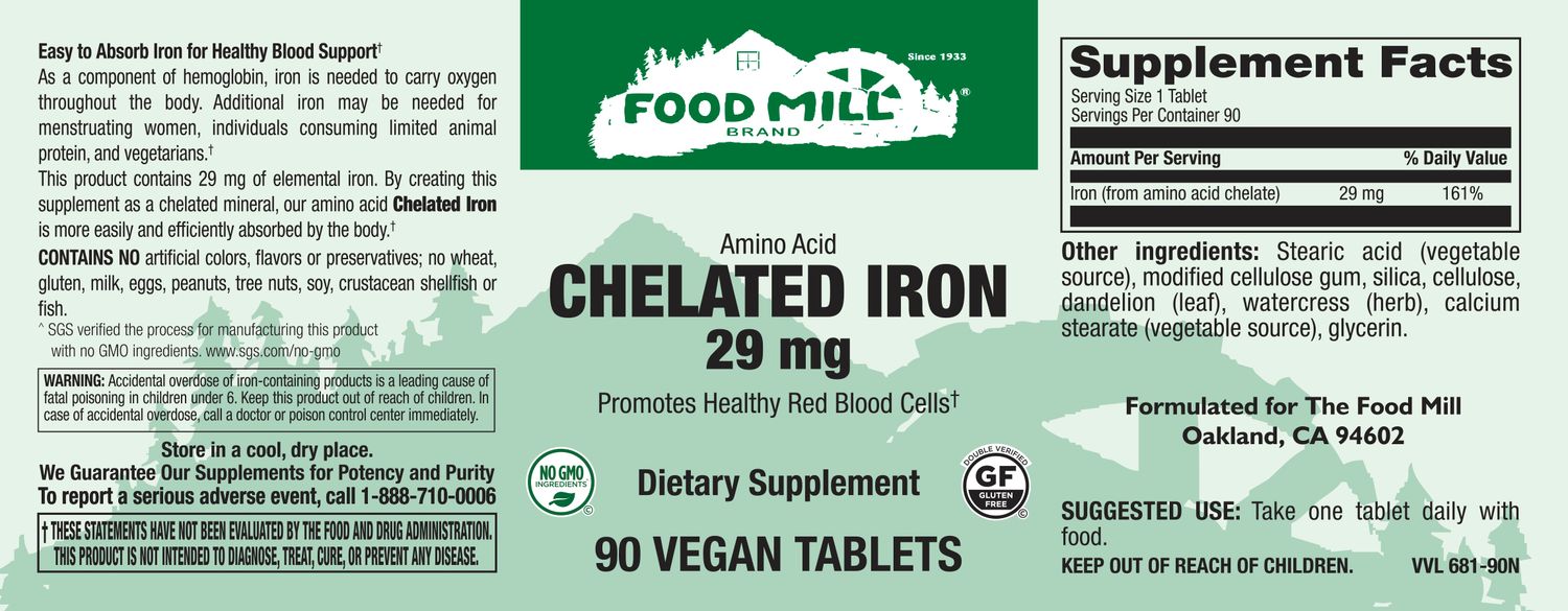 The Food Mill , Chelated Iron 29 Mg Veg Tabs The Food Mill , Chelated Iron 29 Mg Veg Tabs