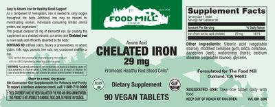 The Food Mill , Chelated Iron 29 Mg Veg Tabs The Food Mill , Chelated Iron 29 Mg Veg Tabs
