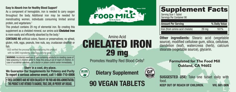 The Food Mill , Chelated Iron 29 Mg Veg Tabs