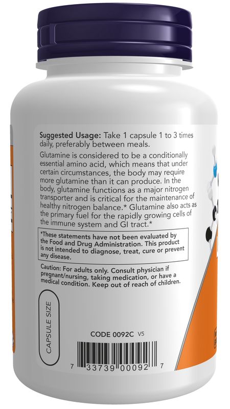Now Supplements , L-Glutamine 500 Mg - Veg Capsules