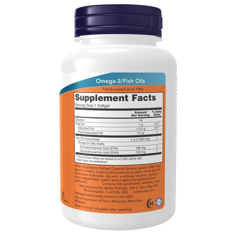NOW, Omega-3 Enteric Coated Softgels