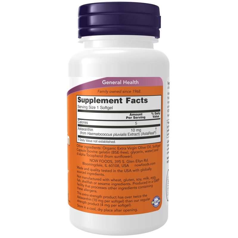 Now Supplements , Astaxanthin, Extra Strength 10 Mg - 60 Softgels