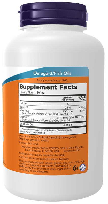 Now Supplements , Cod Liver Oil 650 Mg - Softgels