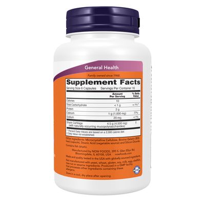 Now Supplements , Shark Cartilage 750 Mg - 100 Capsules
