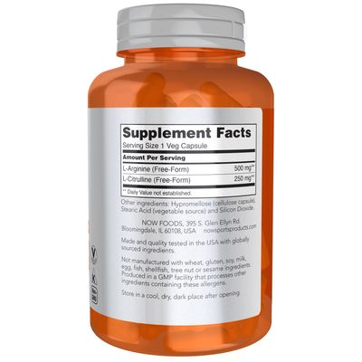 Now Sports , Arginine & Citrulline 500 Mg / 250 Mg