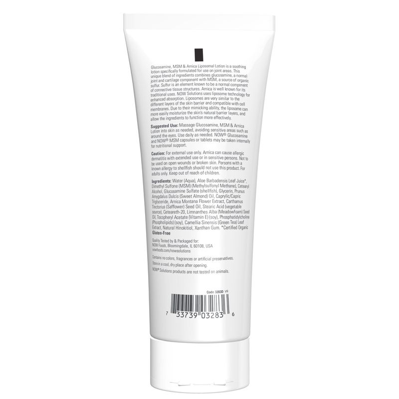 NOW Solutions, Glucosamine, MSM and Arnica Liposome Lotion, For Joint Areas, Liposome Technology for Enhanced Absorption, 8-Ounce